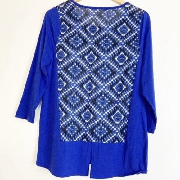 Vince Camuto Tunic Top Womens Size Small Blue Ikat 3/4 Sleeves - Picture 6 of 9